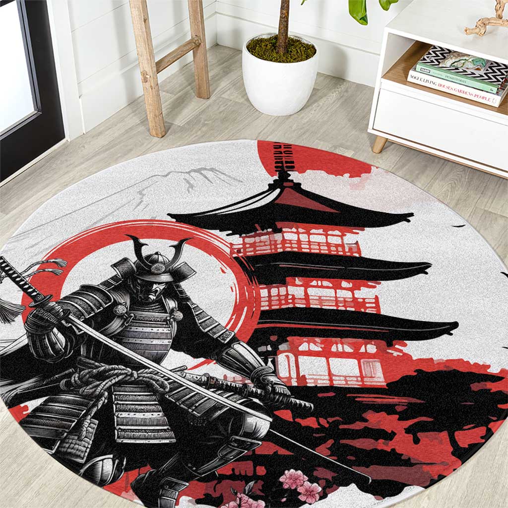 Japanese Samurai Warrior Enso Round Carpet Japan Pagoda Sakura Watercolor - Wonder Print Shop