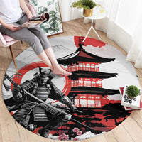 Japanese Samurai Warrior Enso Round Carpet Japan Pagoda Sakura Watercolor - Wonder Print Shop
