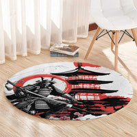 Japanese Samurai Warrior Enso Round Carpet Japan Pagoda Sakura Watercolor - Wonder Print Shop