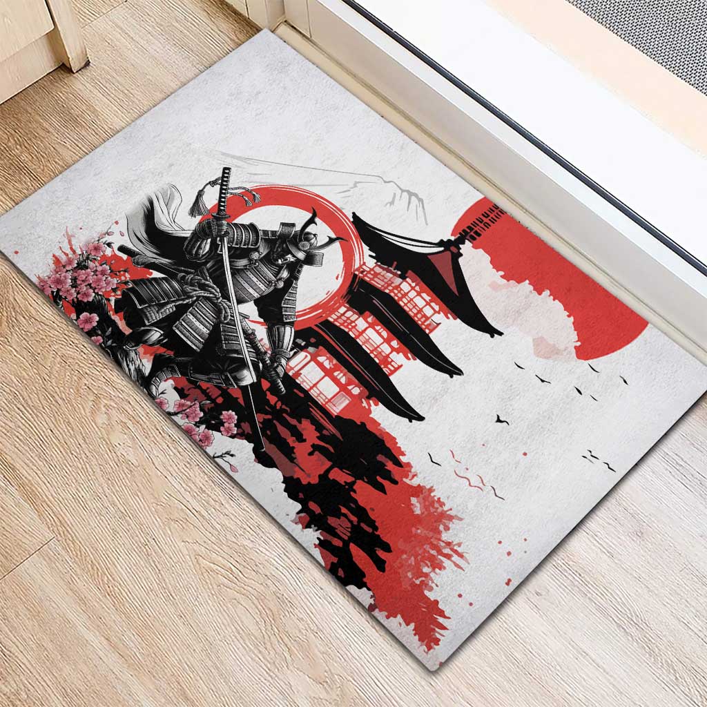 Japanese Samurai Warrior Enso Rubber Doormat Japan Pagoda Sakura Watercolor - Wonder Print Shop