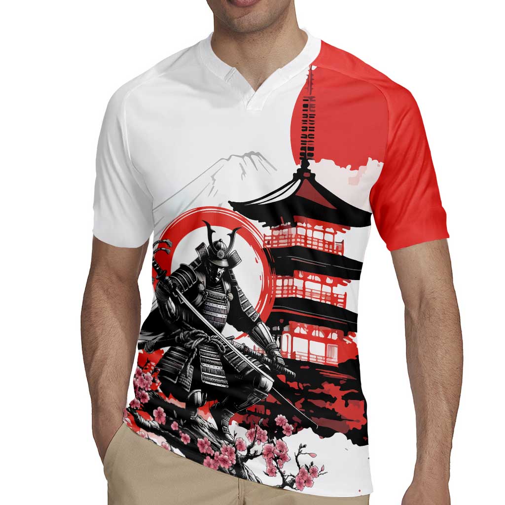 Japanese Samurai Warrior Enso Rugby Jersey Japan Pagoda Sakura Watercolor - Wonder Print Shop