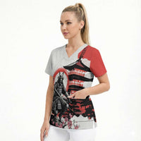 Japanese Samurai Warrior Enso Scrub Top Japan Pagoda Sakura Watercolor - Wonder Print Shop
