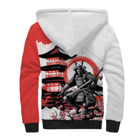 Japanese Samurai Warrior Enso Sherpa Hoodie Japan Pagoda Sakura Watercolor - Wonder Print Shop