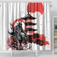 Japanese Samurai Warrior Enso Shower Curtain Japan Pagoda Sakura Watercolor - Wonder Print Shop