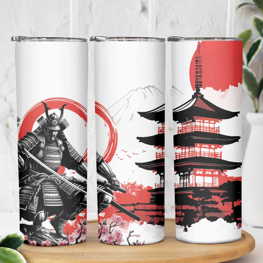 Japanese Samurai Warrior Enso Skinny Tumbler Japan Pagoda Sakura Watercolor - Wonder Print Shop