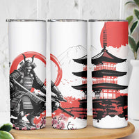Japanese Samurai Warrior Enso Skinny Tumbler Japan Pagoda Sakura Watercolor - Wonder Print Shop