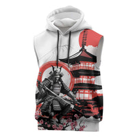 Japanese Samurai Warrior Enso Sleeveless Hoodie Japan Pagoda Sakura Watercolor - Wonder Print Shop