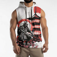 Japanese Samurai Warrior Enso Sleeveless Hoodie Japan Pagoda Sakura Watercolor - Wonder Print Shop