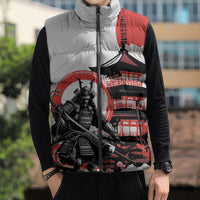 Japanese Samurai Warrior Enso Sleeveless Puffer Jacket Japan Pagoda Sakura Watercolor - Wonder Print Shop