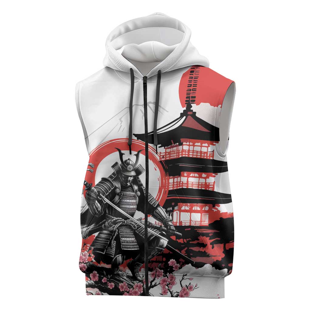 Japanese Samurai Warrior Enso Sleeveless Zip Hoodie Japan Pagoda Sakura Watercolor - Wonder Print Shop