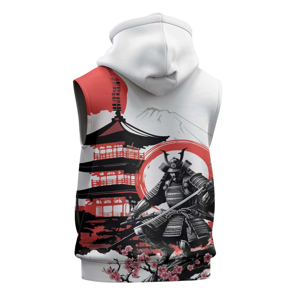 Japanese Samurai Warrior Enso Sleeveless Zip Hoodie Japan Pagoda Sakura Watercolor - Wonder Print Shop