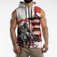 Japanese Samurai Warrior Enso Sleeveless Zip Hoodie Japan Pagoda Sakura Watercolor - Wonder Print Shop