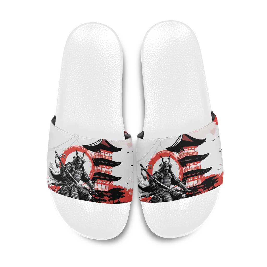 Japanese Samurai Warrior Enso Slide Sandals Japan Pagoda Sakura Watercolor - Wonder Print Shop