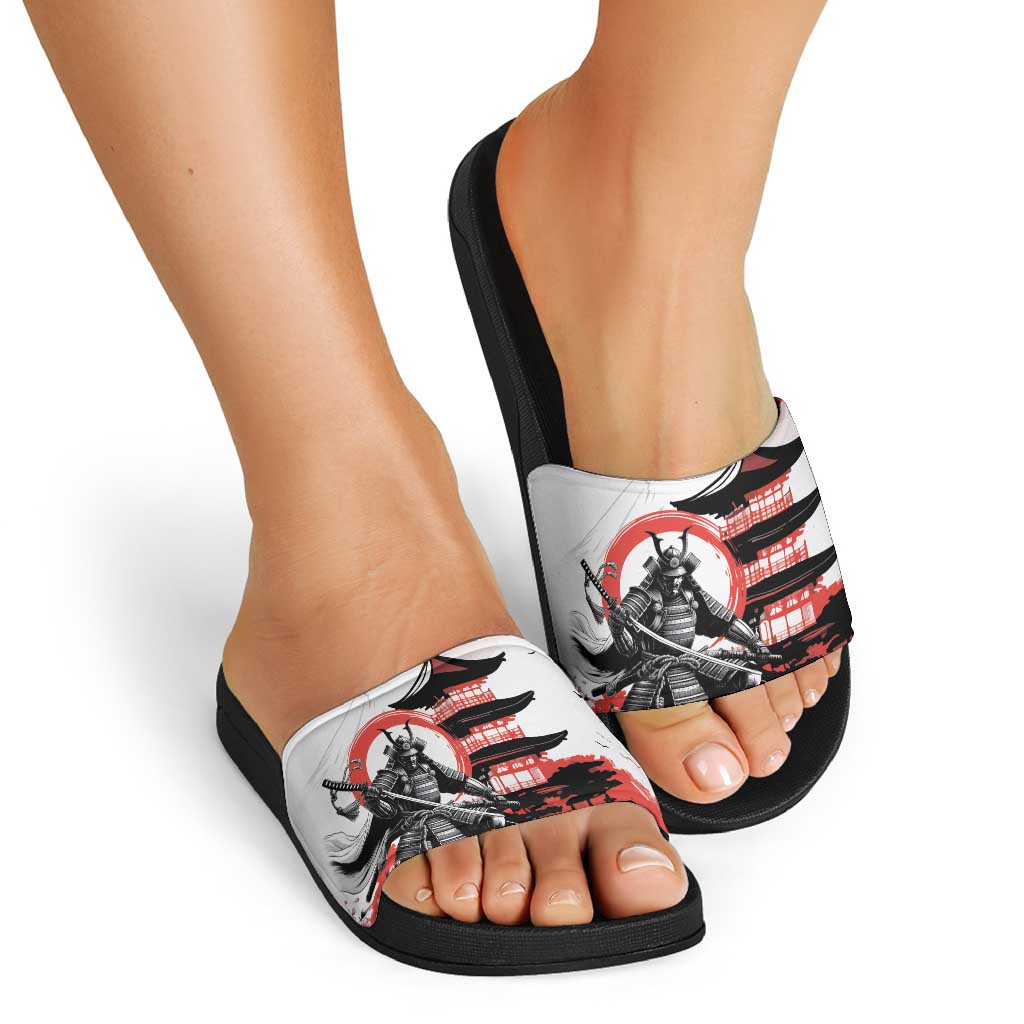 Japanese Samurai Warrior Enso Slide Sandals Japan Pagoda Sakura Watercolor - Wonder Print Shop