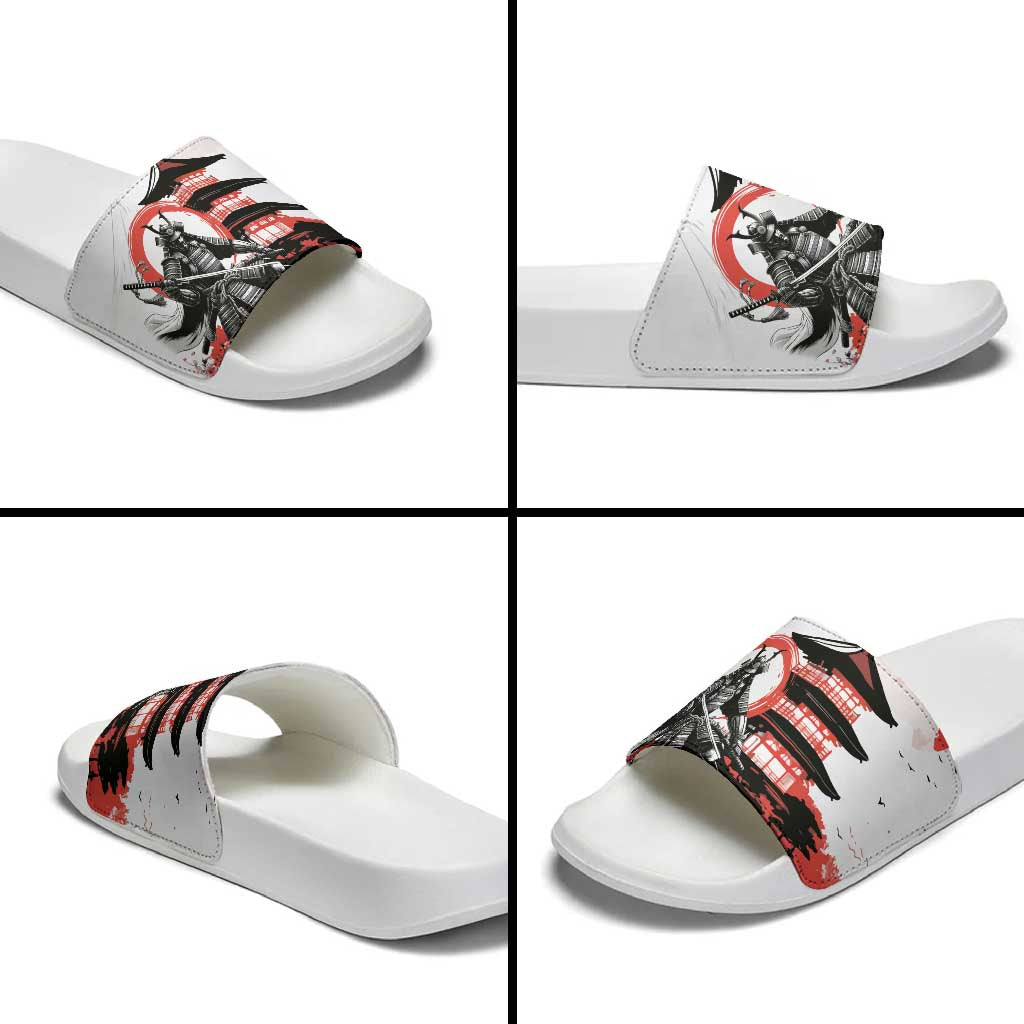 Japanese Samurai Warrior Enso Slide Sandals Japan Pagoda Sakura Watercolor - Wonder Print Shop