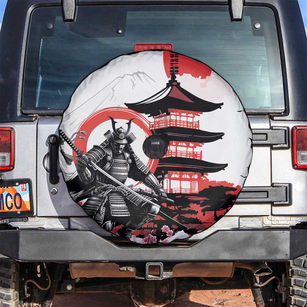 Japanese Samurai Warrior Enso Spare Tire Cover Japan Pagoda Sakura Watercolor - Wonder Print Shop