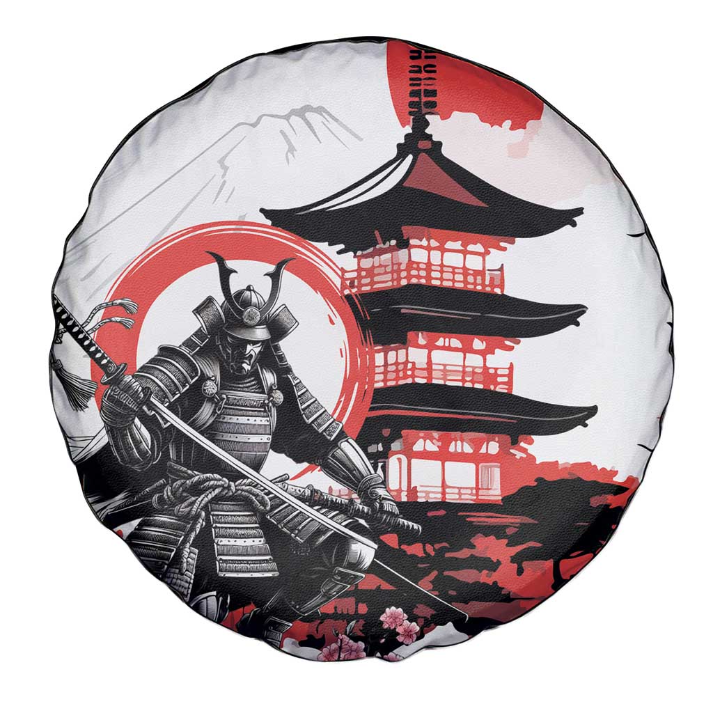 Japanese Samurai Warrior Enso Spare Tire Cover Japan Pagoda Sakura Watercolor - Wonder Print Shop