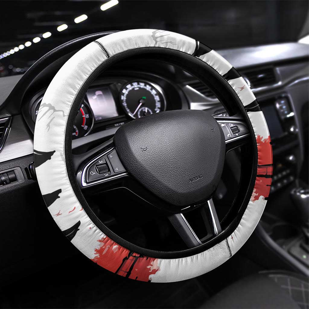 Japanese Samurai Warrior Enso Steering Wheel Cover Japan Pagoda Sakura Watercolor - Wonder Print Shop
