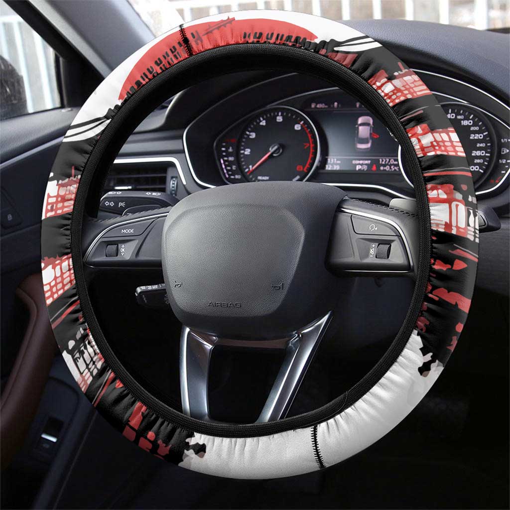 Japanese Samurai Warrior Enso Steering Wheel Cover Japan Pagoda Sakura Watercolor - Wonder Print Shop
