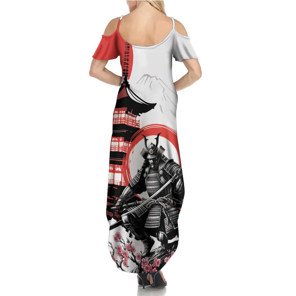 Japanese Samurai Warrior Enso Summer Maxi Dress Japan Pagoda Sakura Watercolor - Wonder Print Shop