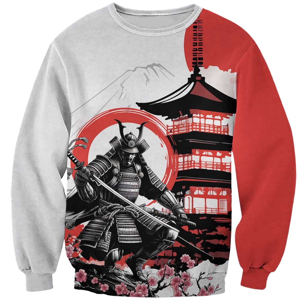 Japanese Samurai Warrior Enso Sweatshirt Japan Pagoda Sakura Watercolor - Wonder Print Shop