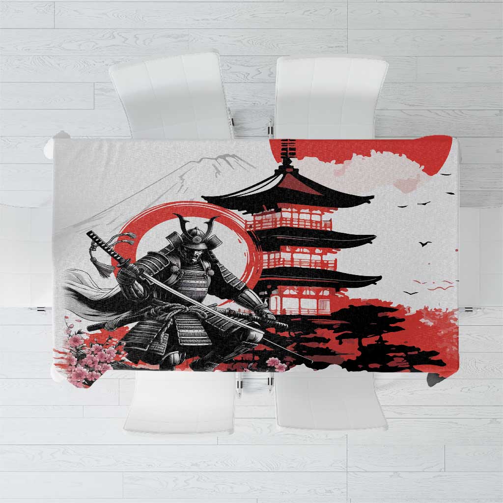 Japanese Samurai Warrior Enso Tablecloth Japan Pagoda Sakura Watercolor - Wonder Print Shop