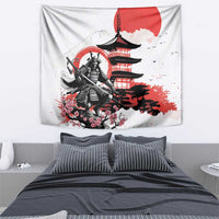 Japanese Samurai Warrior Enso Tapestry Japan Pagoda Sakura Watercolor - Wonder Print Shop