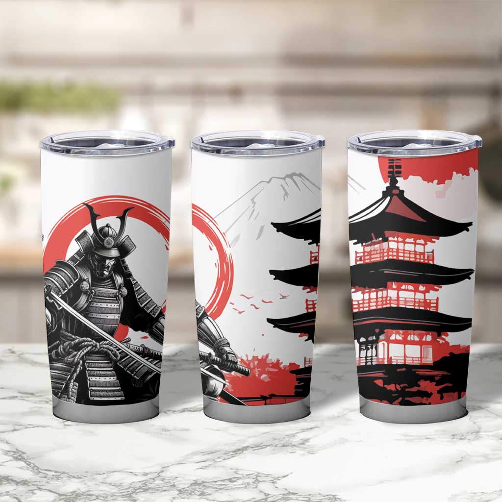 Japanese Samurai Warrior Enso Tumbler Cup Japan Pagoda Sakura Watercolor - Wonder Print Shop