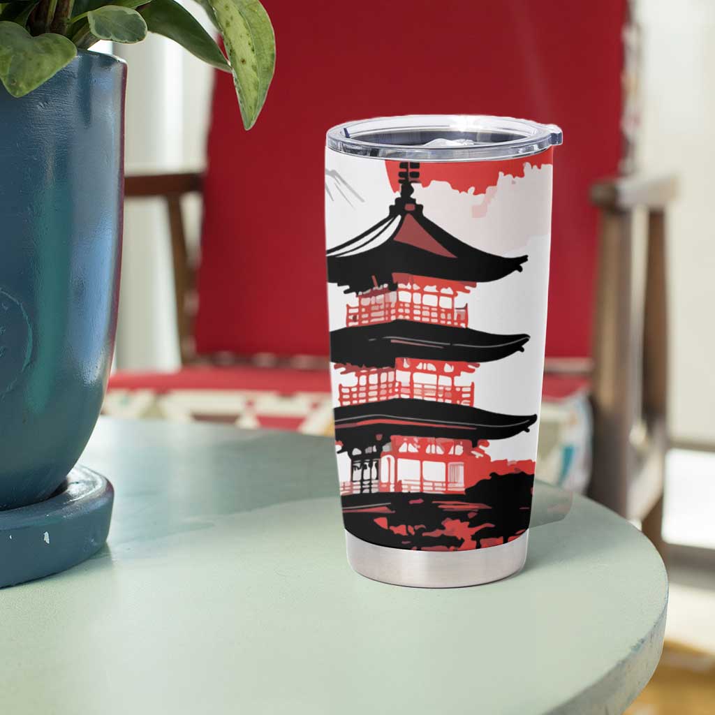 Japanese Samurai Warrior Enso Tumbler Cup Japan Pagoda Sakura Watercolor - Wonder Print Shop