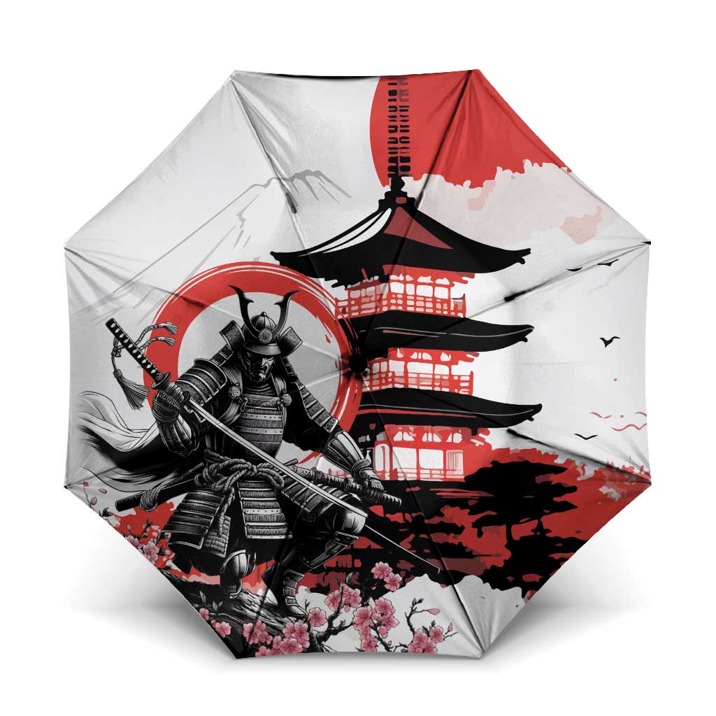 Japanese Samurai Warrior Enso Umbrella Japan Pagoda Sakura Watercolor - Wonder Print Shop