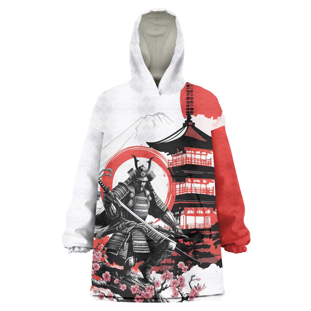 Japanese Samurai Warrior Enso Wearable Blanket Hoodie Japan Pagoda Sakura Watercolor - Wonder Print Shop