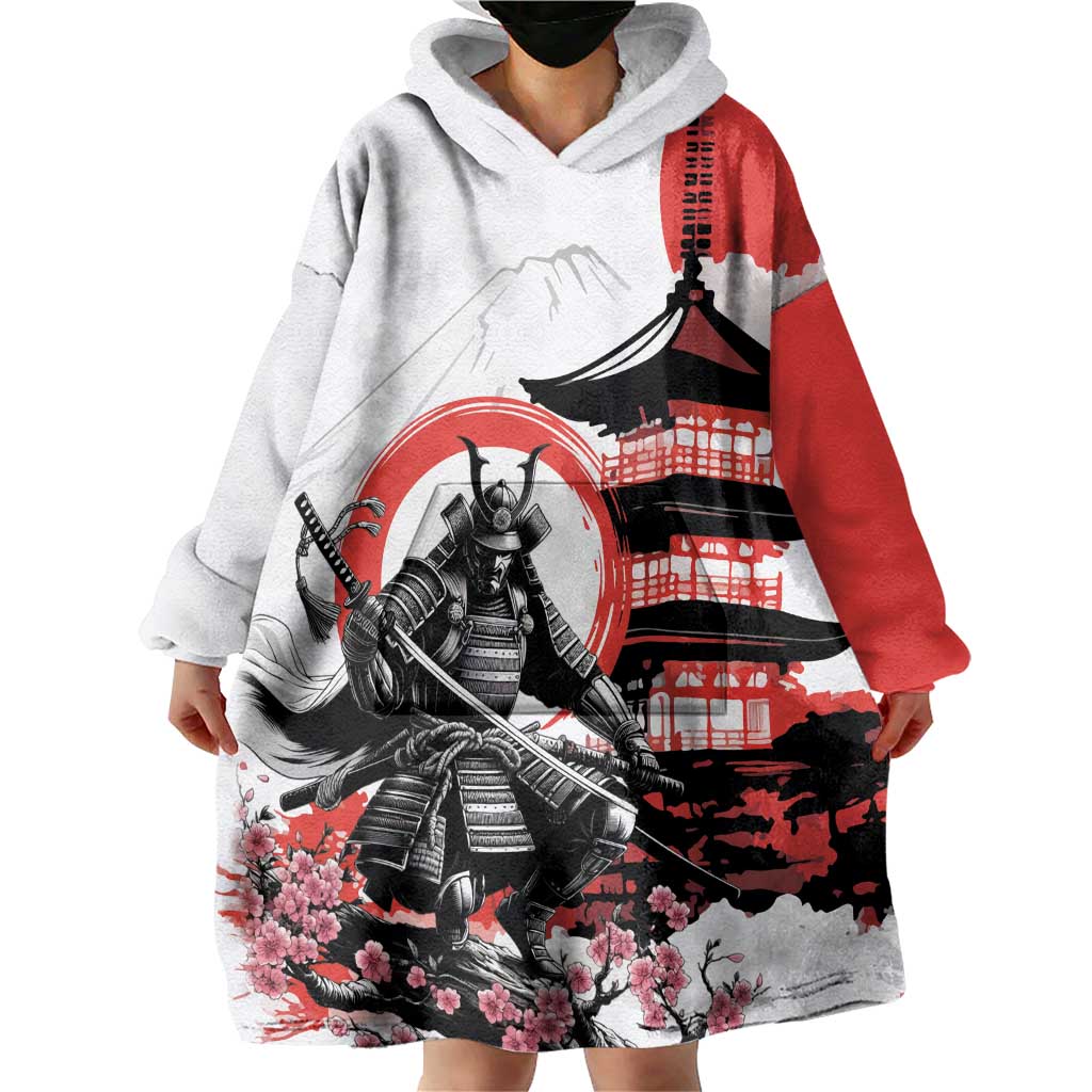 Japanese Samurai Warrior Enso Wearable Blanket Hoodie Japan Pagoda Sakura Watercolor - Wonder Print Shop