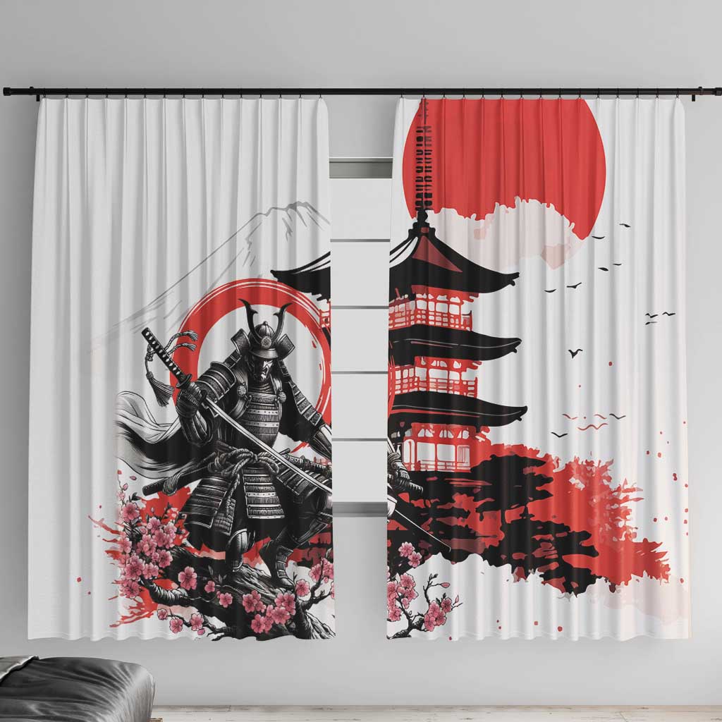 Japanese Samurai Warrior Enso Window Curtain Japan Pagoda Sakura Watercolor - Wonder Print Shop