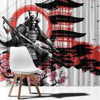 Japanese Samurai Warrior Enso Window Curtain Japan Pagoda Sakura Watercolor - Wonder Print Shop