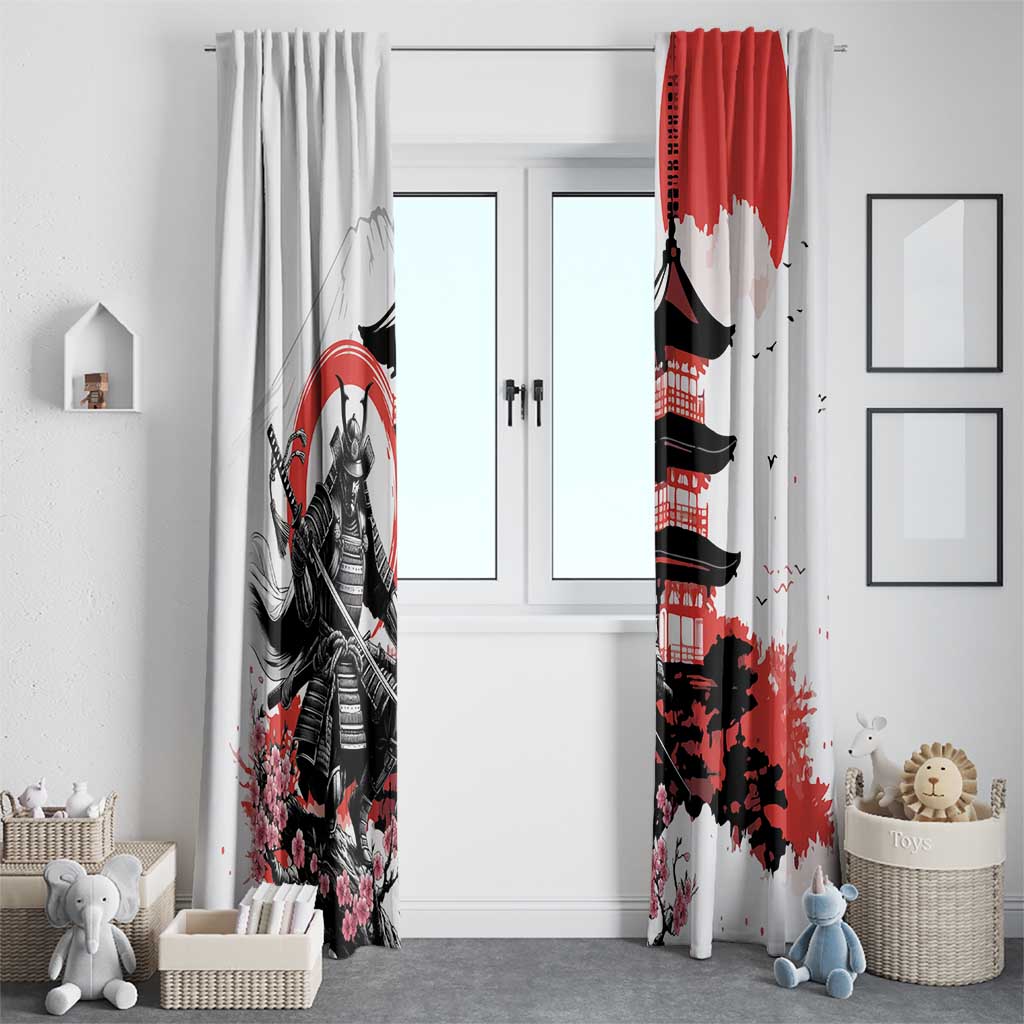 Japanese Samurai Warrior Enso Window Curtain Japan Pagoda Sakura Watercolor - Wonder Print Shop