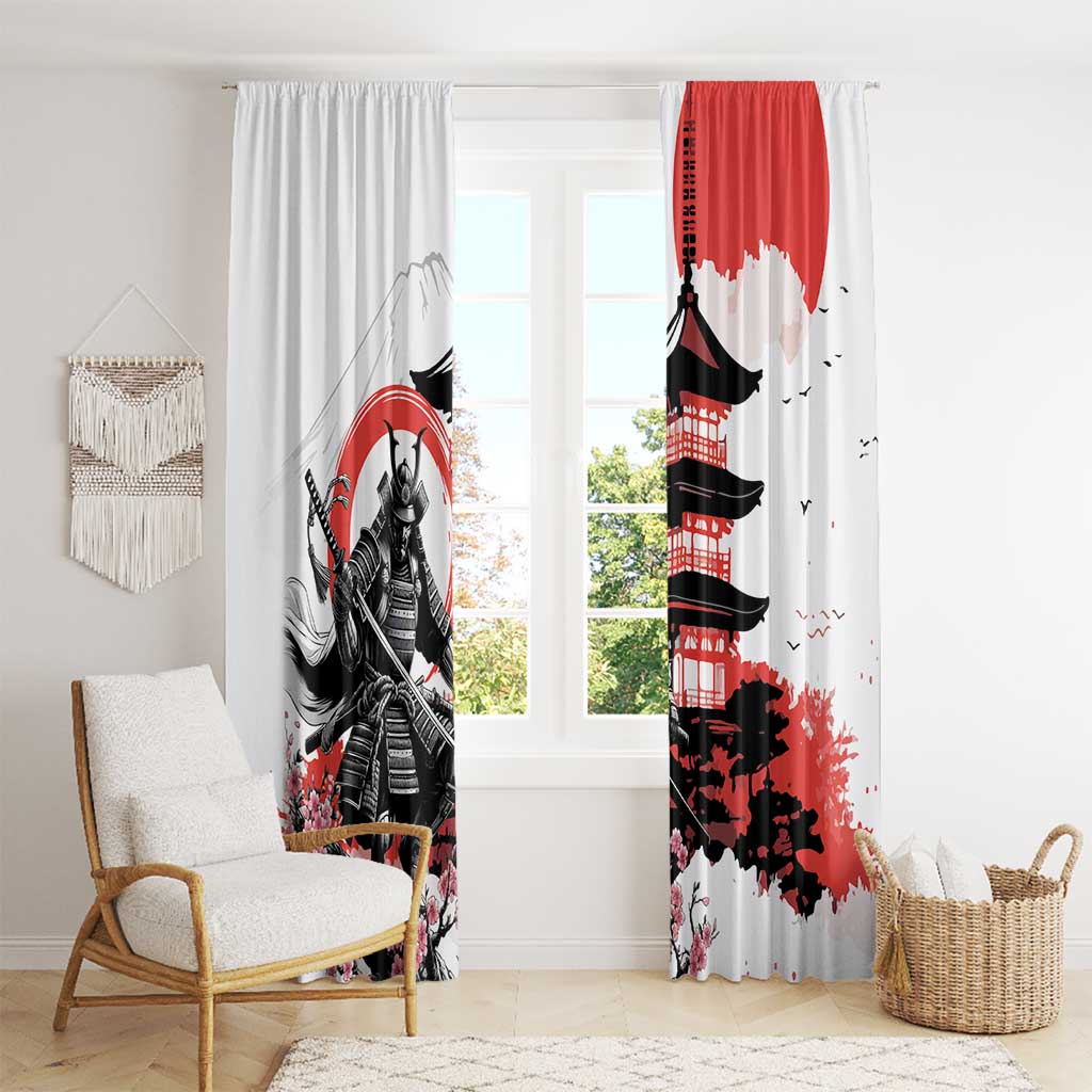 Japanese Samurai Warrior Enso Window Curtain Japan Pagoda Sakura Watercolor - Wonder Print Shop