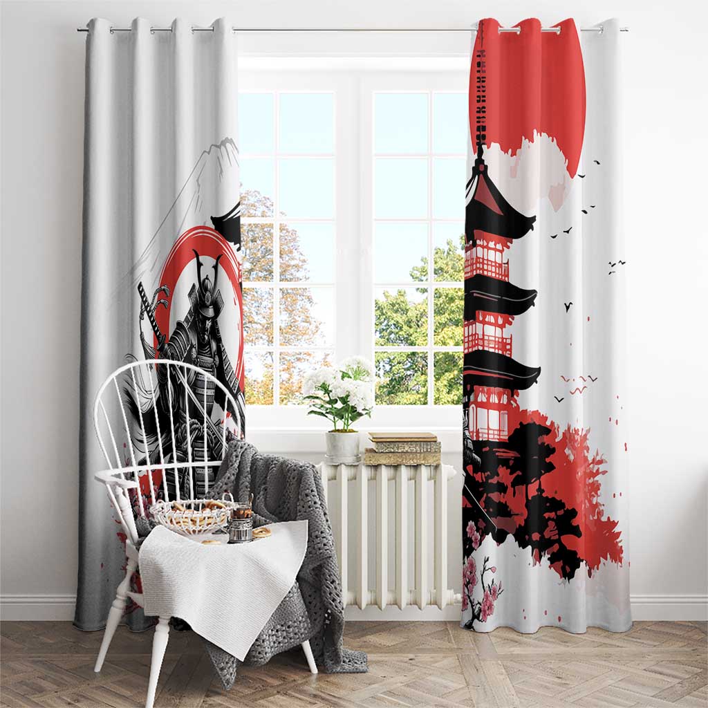 Japanese Samurai Warrior Enso Window Curtain Japan Pagoda Sakura Watercolor - Wonder Print Shop