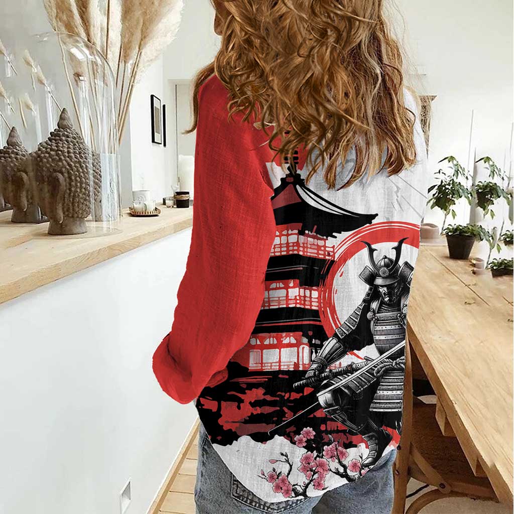 Japanese Samurai Warrior Enso Women Casual Shirt Japan Pagoda Sakura Watercolor - Wonder Print Shop