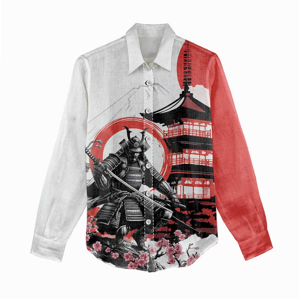 Japanese Samurai Warrior Enso Women Casual Shirt Japan Pagoda Sakura Watercolor - Wonder Print Shop