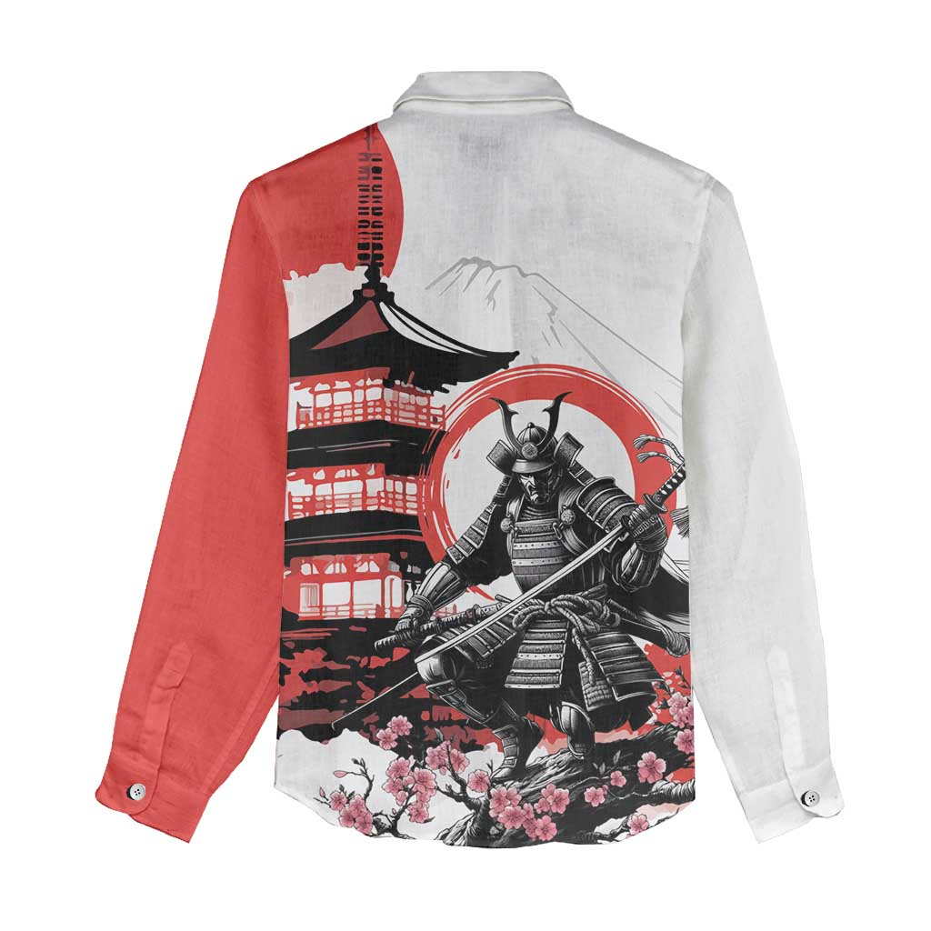 Japanese Samurai Warrior Enso Women Casual Shirt Japan Pagoda Sakura Watercolor - Wonder Print Shop