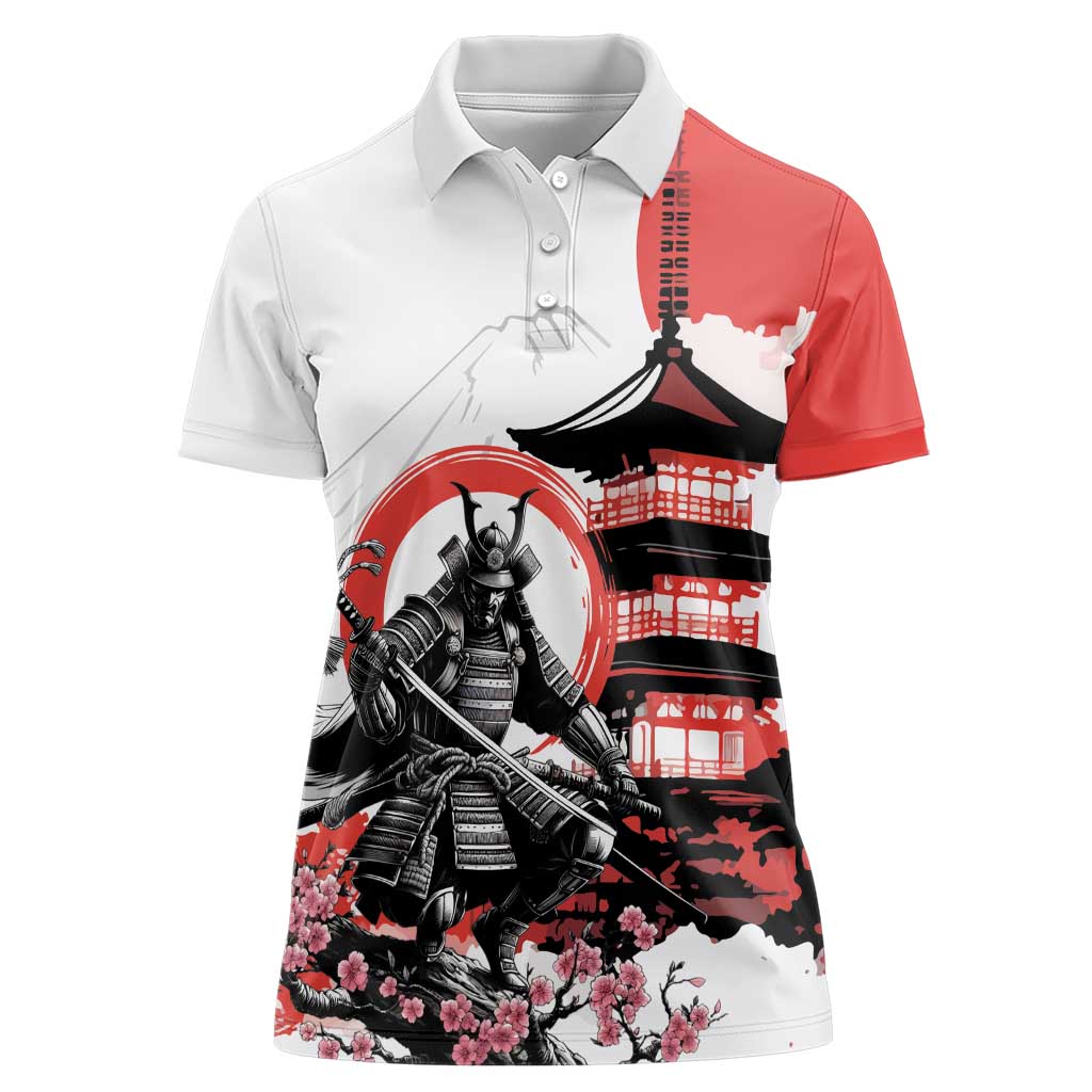 Japanese Samurai Warrior Enso Women Polo Shirt Japan Pagoda Sakura Watercolor - Wonder Print Shop