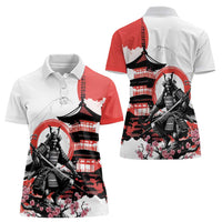 Japanese Samurai Warrior Enso Women Polo Shirt Japan Pagoda Sakura Watercolor - Wonder Print Shop
