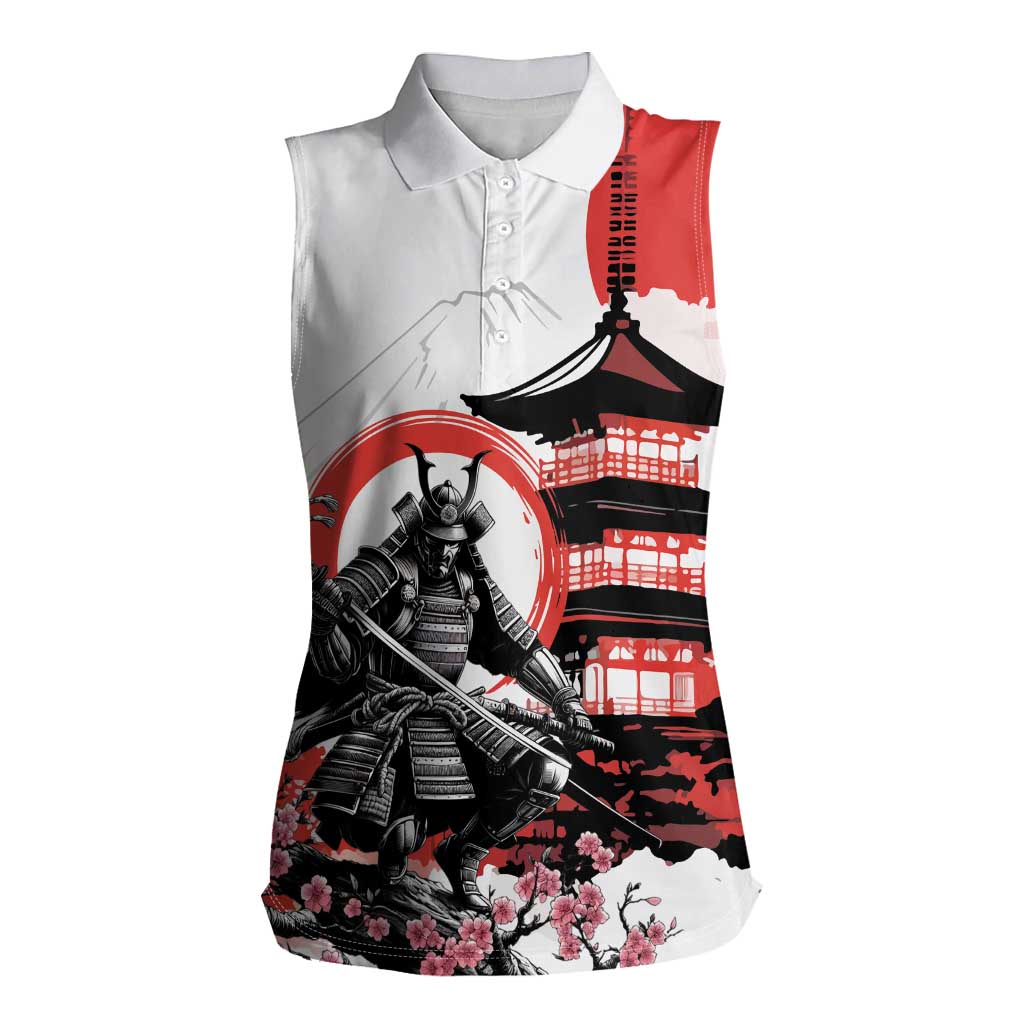 Japanese Samurai Warrior Enso Women Sleeveless Polo Shirt Japan Pagoda Sakura Watercolor - Wonder Print Shop