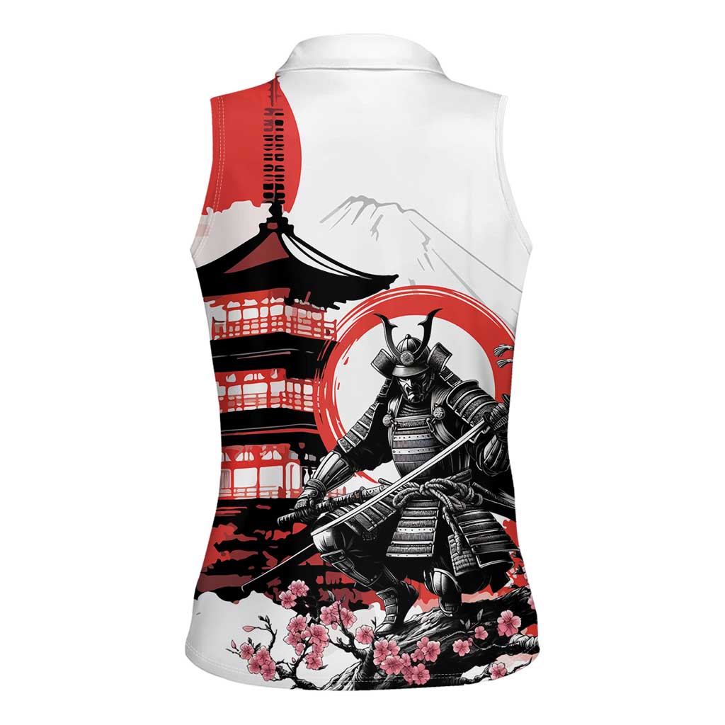 Japanese Samurai Warrior Enso Women Sleeveless Polo Shirt Japan Pagoda Sakura Watercolor - Wonder Print Shop