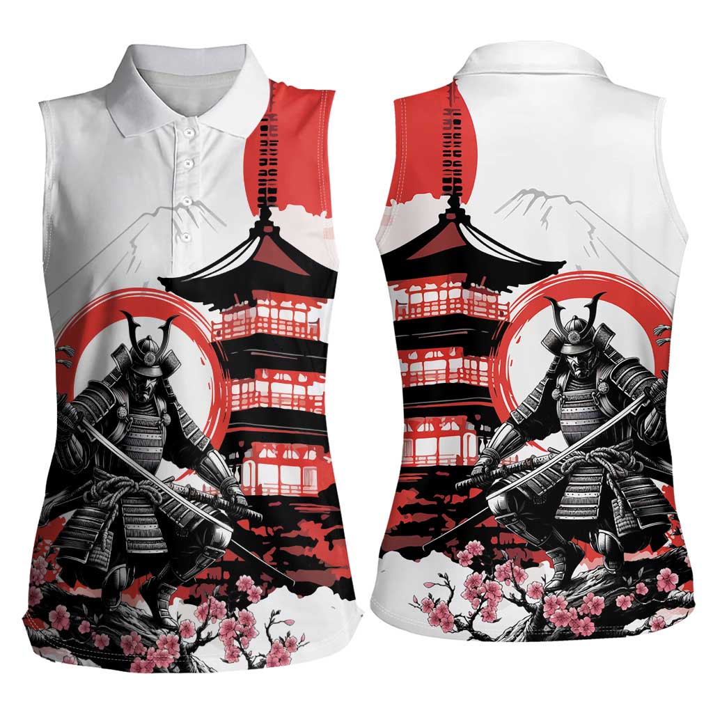 Japanese Samurai Warrior Enso Women Sleeveless Polo Shirt Japan Pagoda Sakura Watercolor - Wonder Print Shop