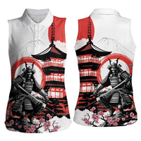 Japanese Samurai Warrior Enso Women Sleeveless Polo Shirt Japan Pagoda Sakura Watercolor - Wonder Print Shop