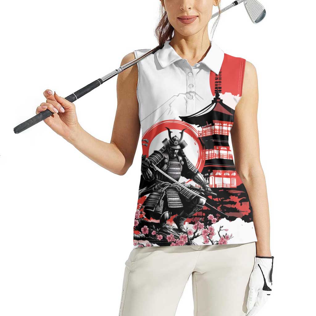Japanese Samurai Warrior Enso Women Sleeveless Polo Shirt Japan Pagoda Sakura Watercolor - Wonder Print Shop