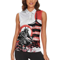Japanese Samurai Warrior Enso Women Sleeveless Polo Shirt Japan Pagoda Sakura Watercolor - Wonder Print Shop