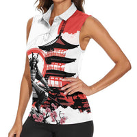 Japanese Samurai Warrior Enso Women Sleeveless Polo Shirt Japan Pagoda Sakura Watercolor - Wonder Print Shop