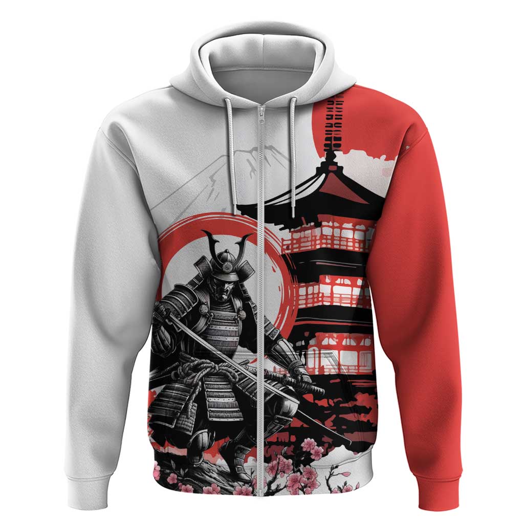 Japanese Samurai Warrior Enso Zip Hoodie Japan Pagoda Sakura Watercolor - Wonder Print Shop